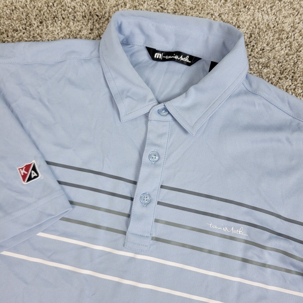 Travis Mathew Mens Medium Blue Chest Striped Performance Stretch Golf Polo SS